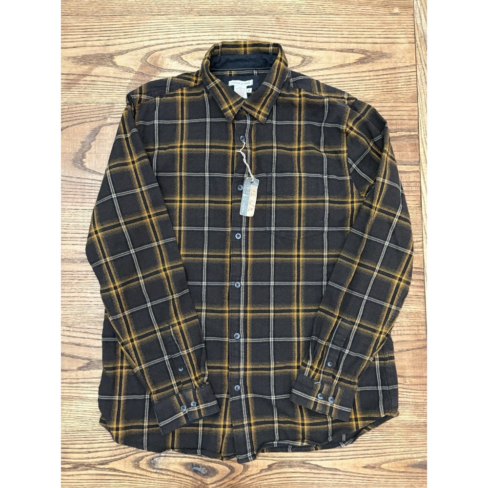 Carbon2Cobalt Men's Medium Timbers Flannel‎ Brown/Gold Plaid Long Sleeve Shirt - Picture 2 of 10